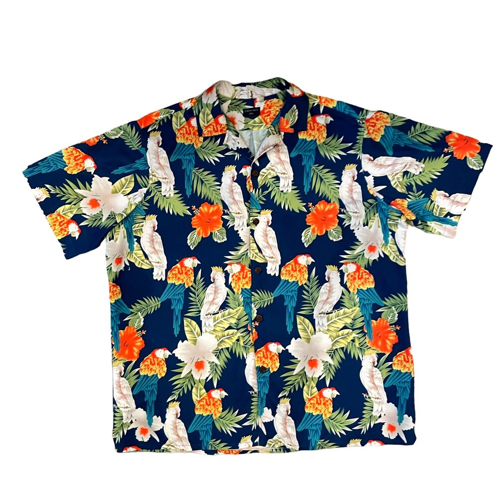 TROPICAL STORM Cockatoo | Jungle Parrot Men's Tropical Aloha Shirt Size XXL Blue